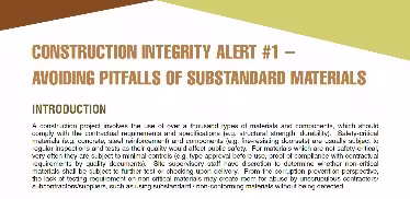 Construction Integrity Alert #1 - Avoiding Pitfalls of Substandard Materials